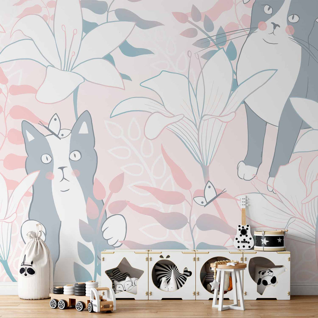 Cat and Girl Fantasy Wall Mural