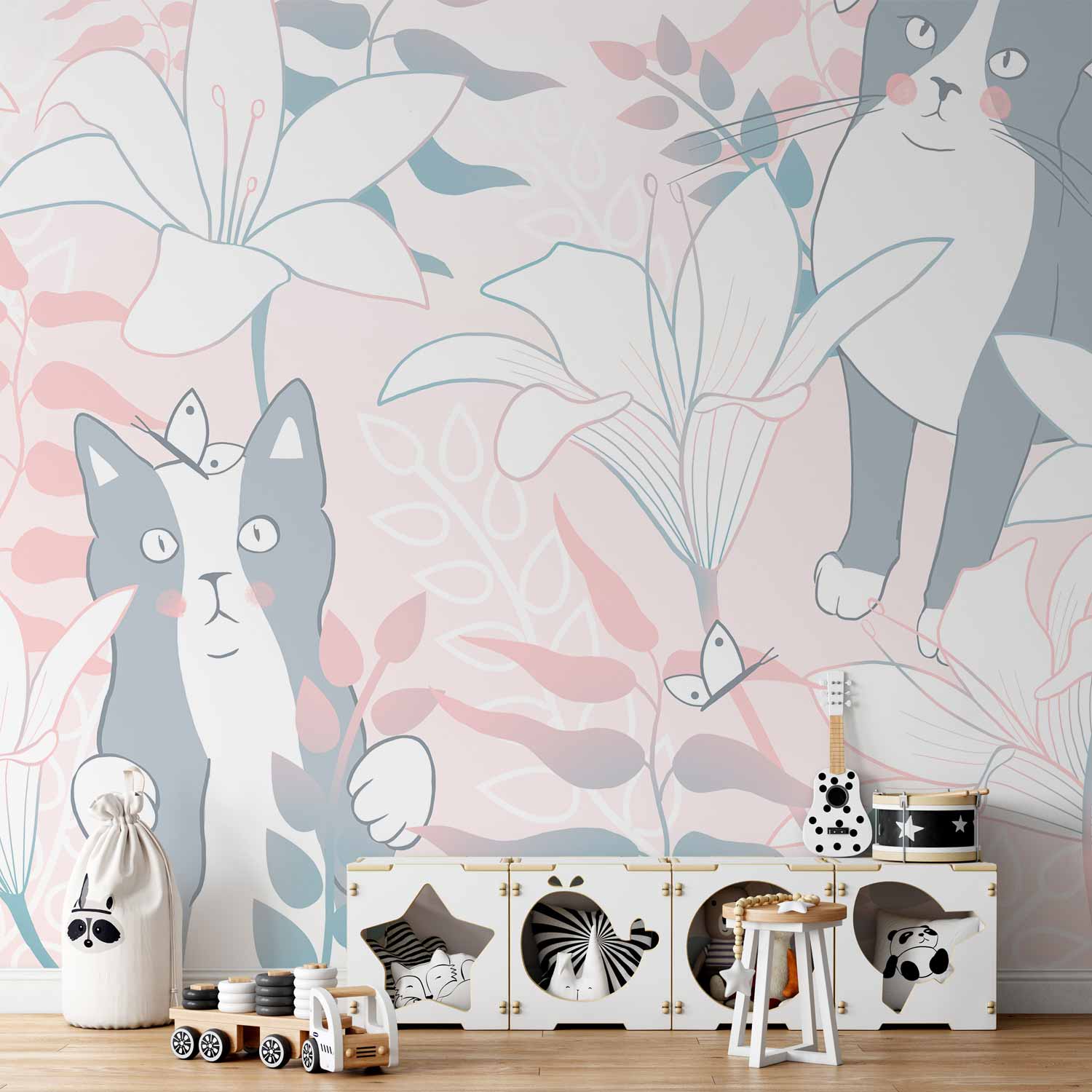 Cat and Girl Fantasy Wall Mural