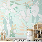 Cat and Girl Floral Wall Mural