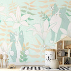 Cat and Girl Floral Wall Mural