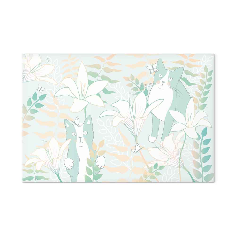 Girl with Cats and Butterflies Floral Canvas Print