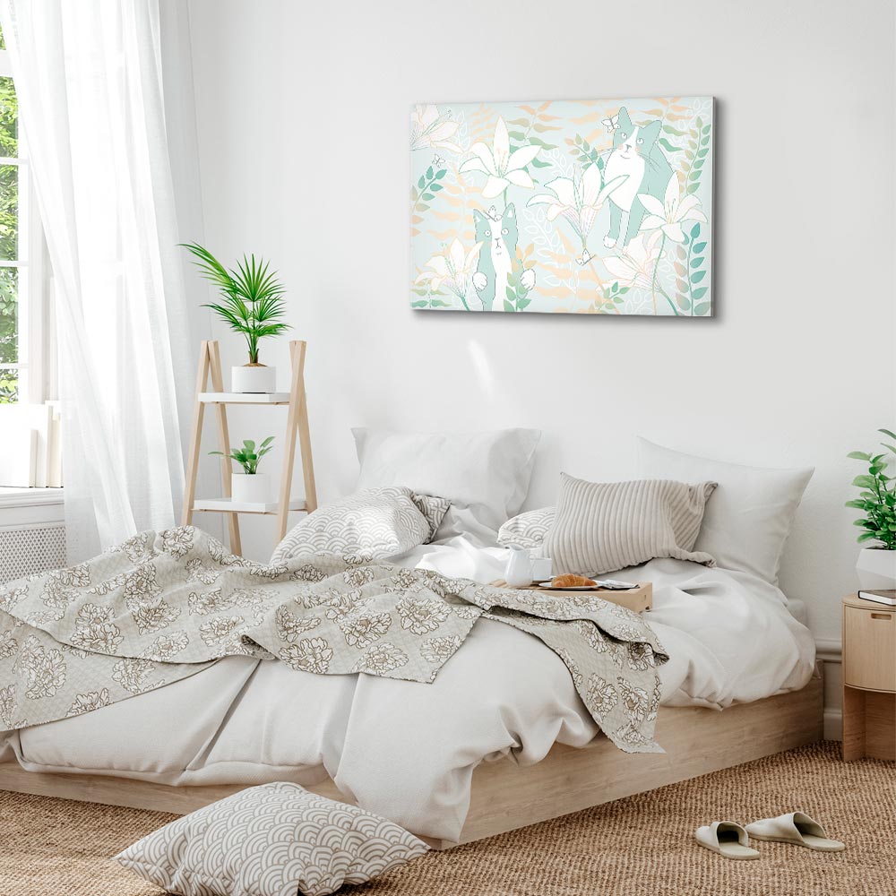 Girl with Cats and Butterflies Floral Canvas Print