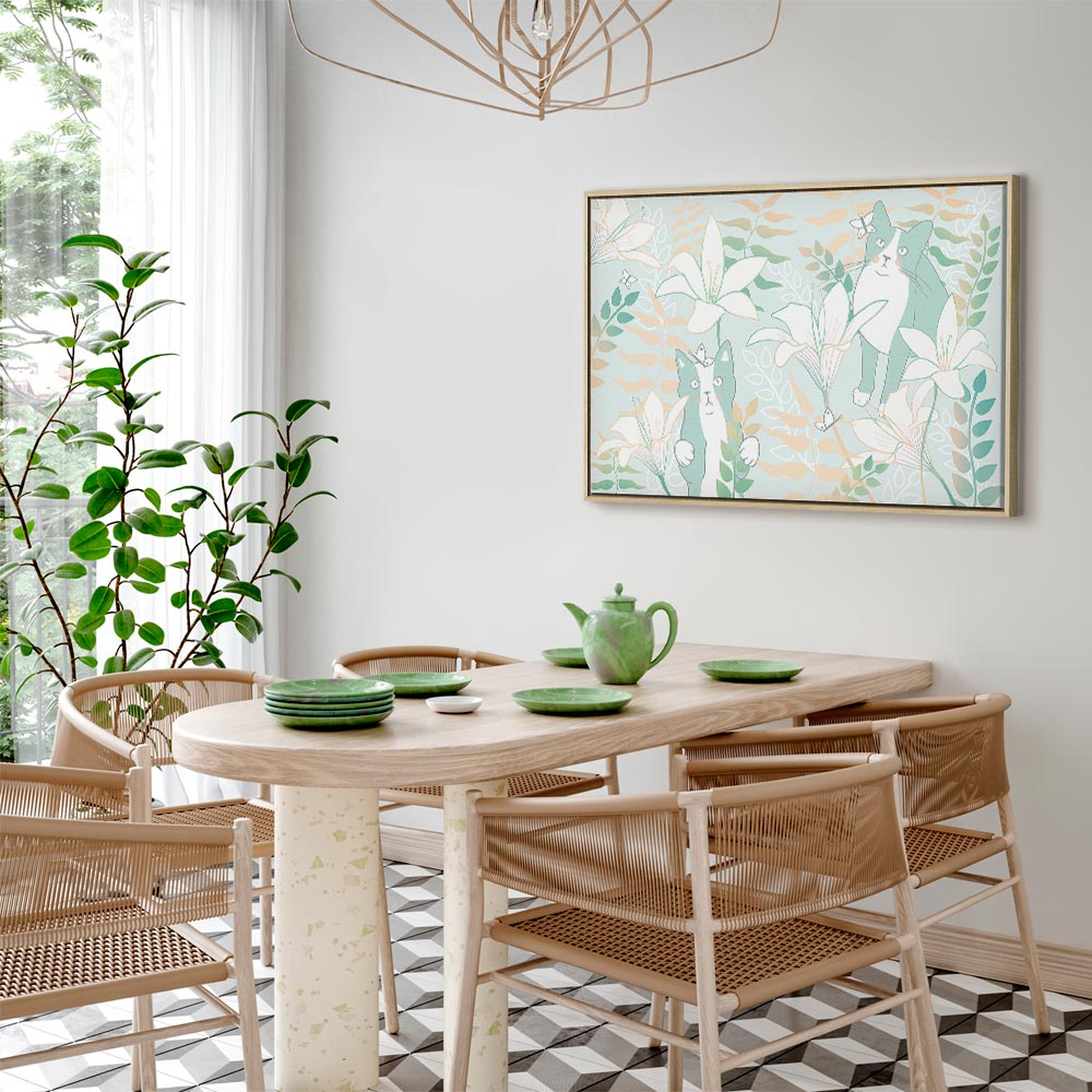 Girl with Cats and Butterflies Floral Canvas Print