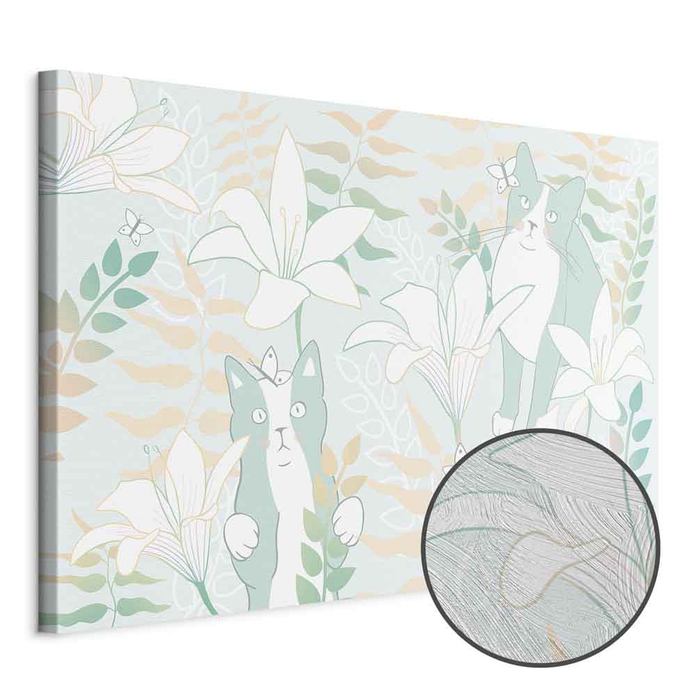 Girl with Cats and Butterflies Floral Canvas Print