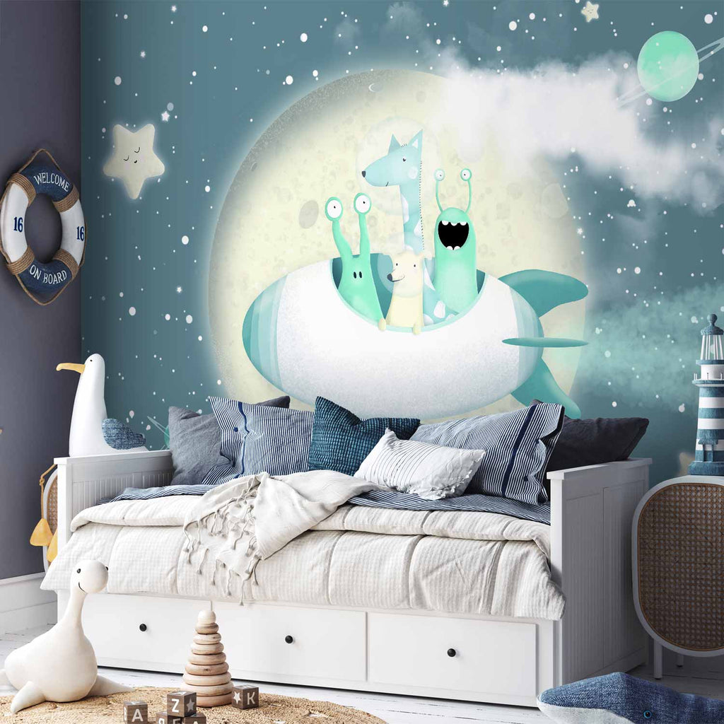 Space Adventure Rocket Planets Wall Mural