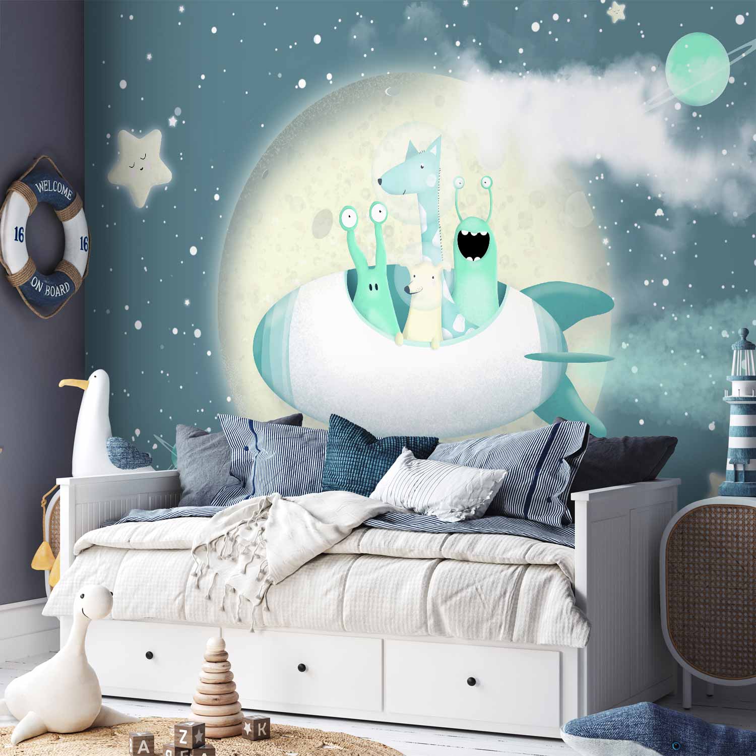 Space Adventure Rocket Planets Wall Mural