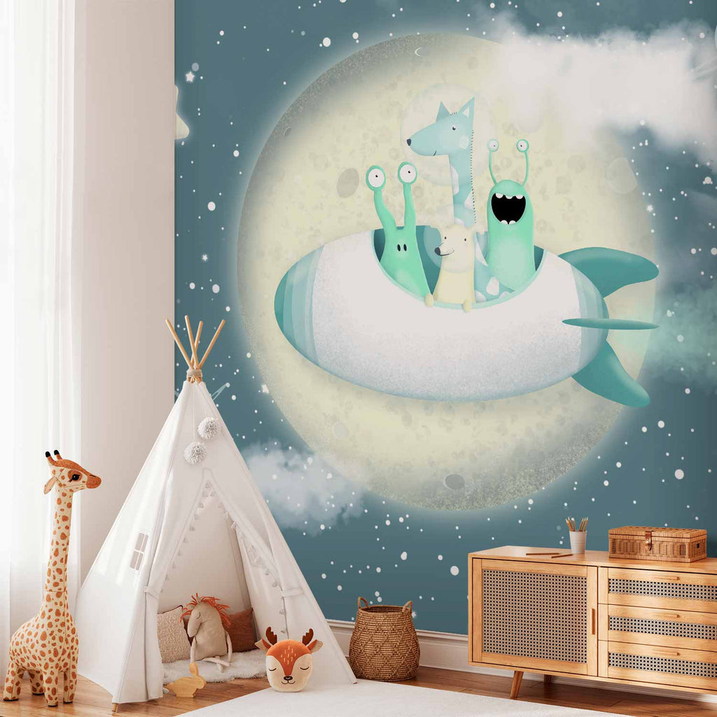 Space Adventure Rocket Planets Wall Mural