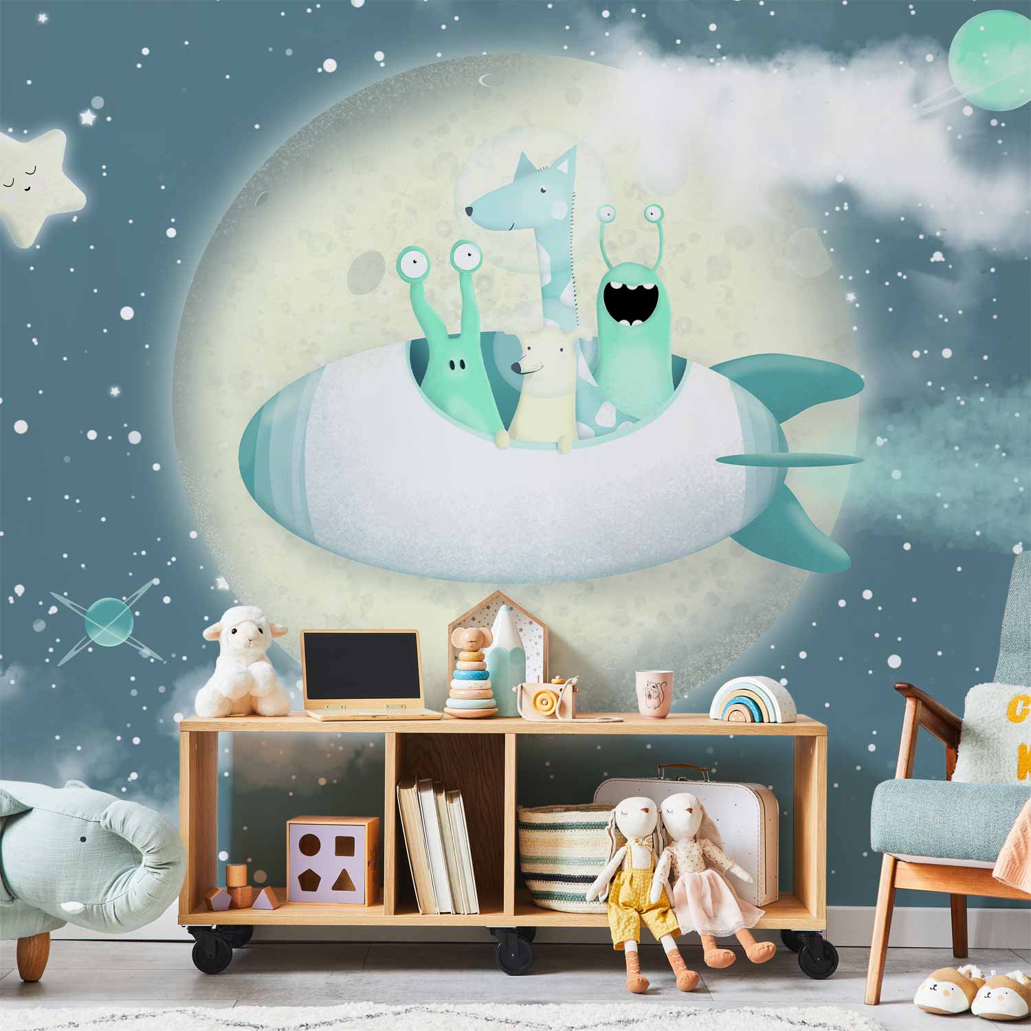 Space Adventure Rocket Planets Wall Mural