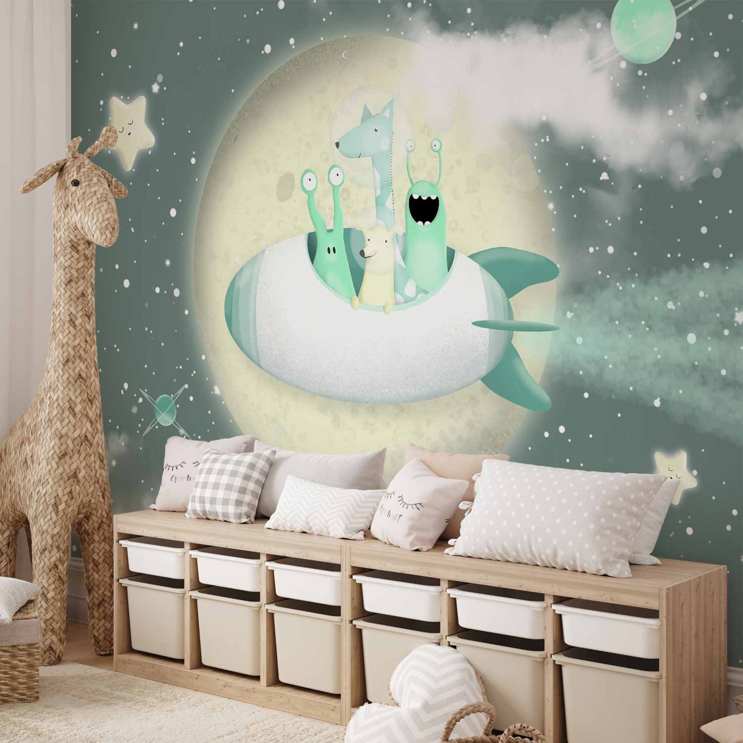 Space Rocket Planets Stars Wall Mural