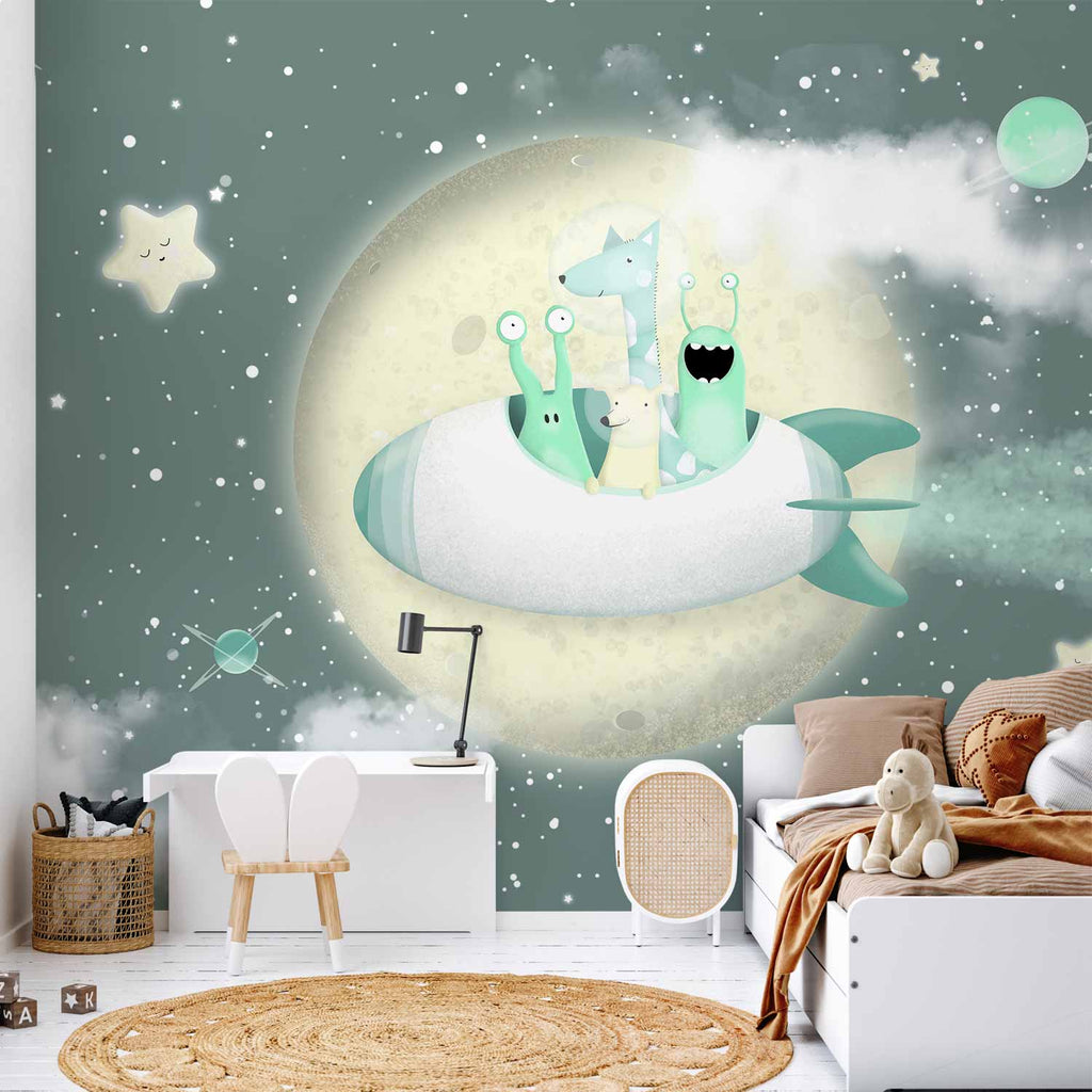 Space Rocket Planets Stars Wall Mural