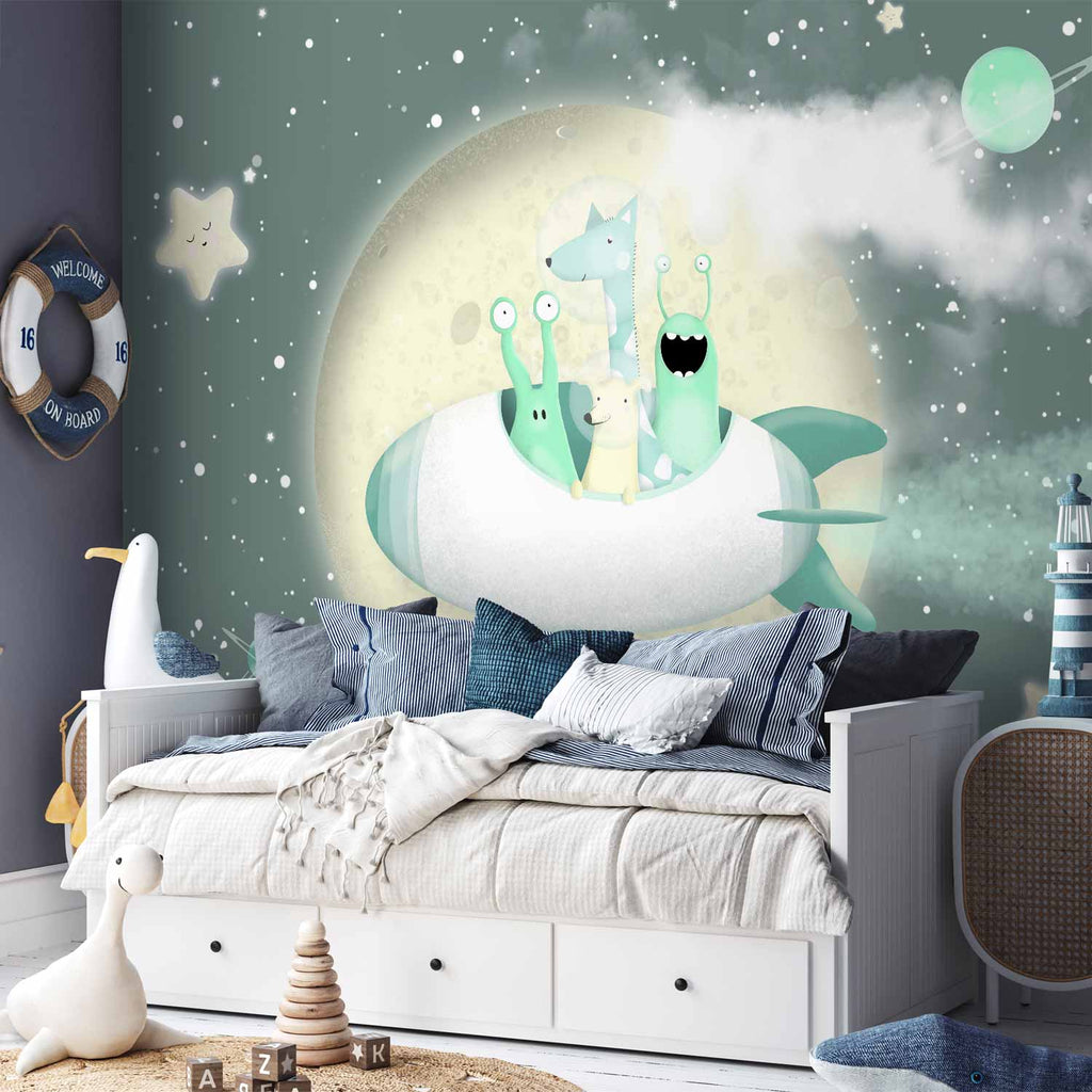 Space Rocket Planets Stars Wall Mural