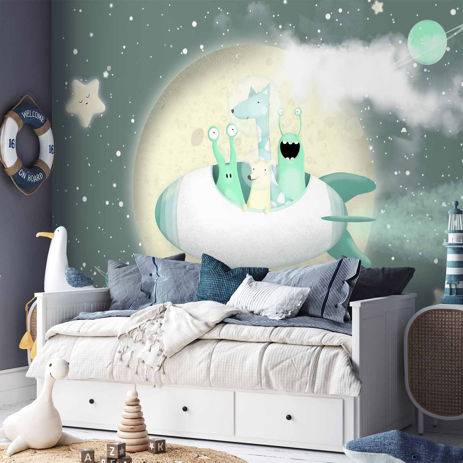 Space Rocket Planets Stars Wall Mural