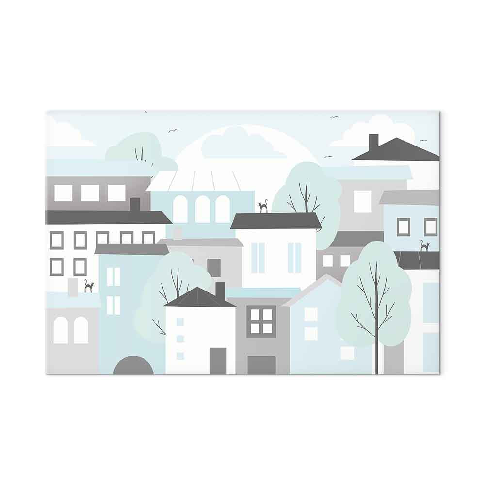 Colorful Town Skyline Wide Canvas Print