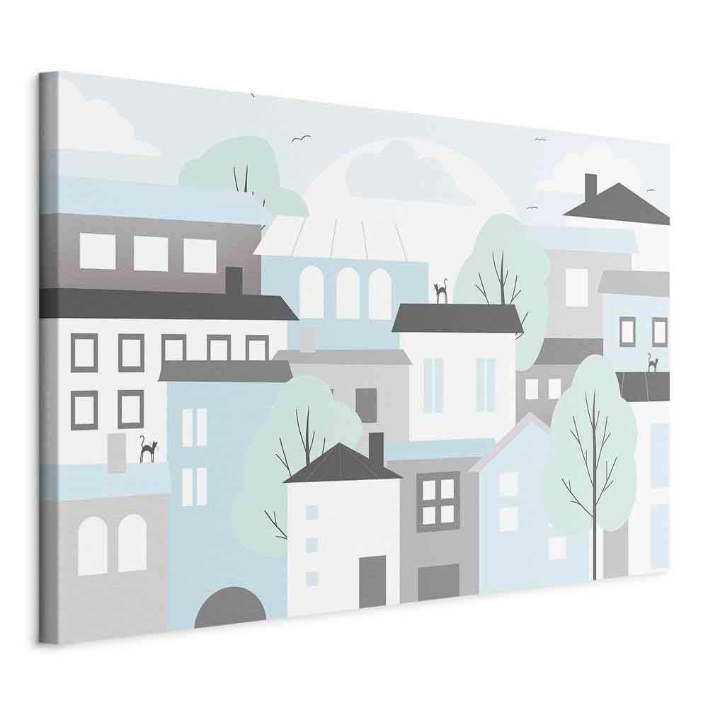 Colorful Town Skyline Wide Canvas Print