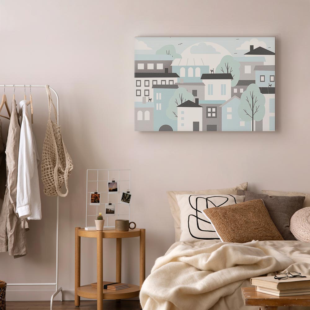 Colorful Town Skyline Wide Canvas Print