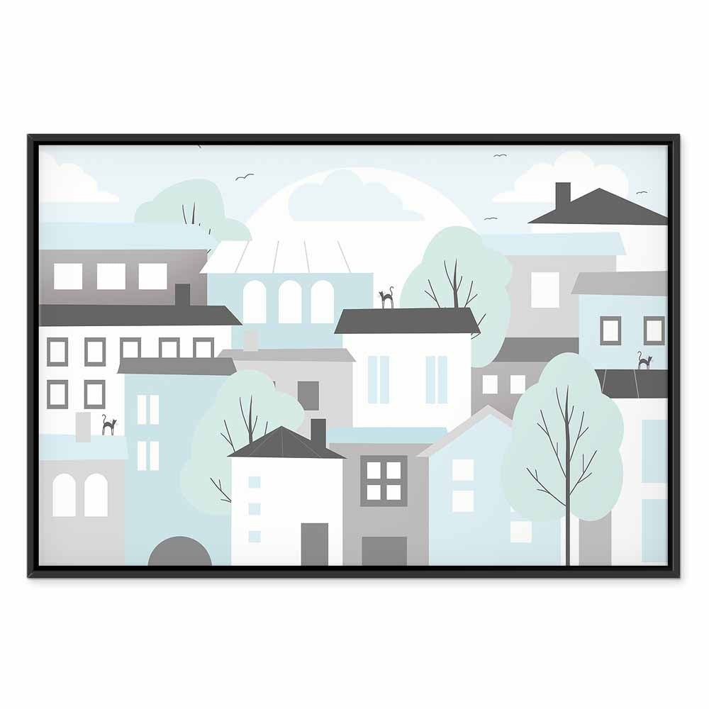 Colorful Town Skyline Wide Canvas Print