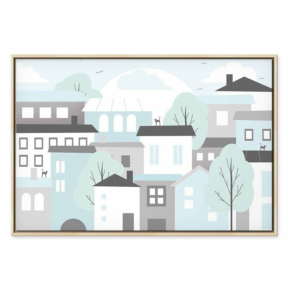 Colorful Town Skyline Wide Canvas Print