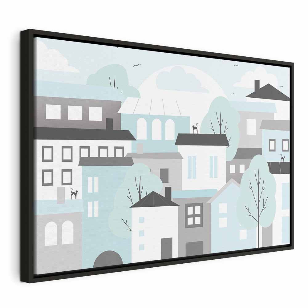 Colorful Town Skyline Wide Canvas Print