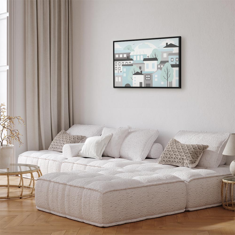 Colorful Town Skyline Wide Canvas Print