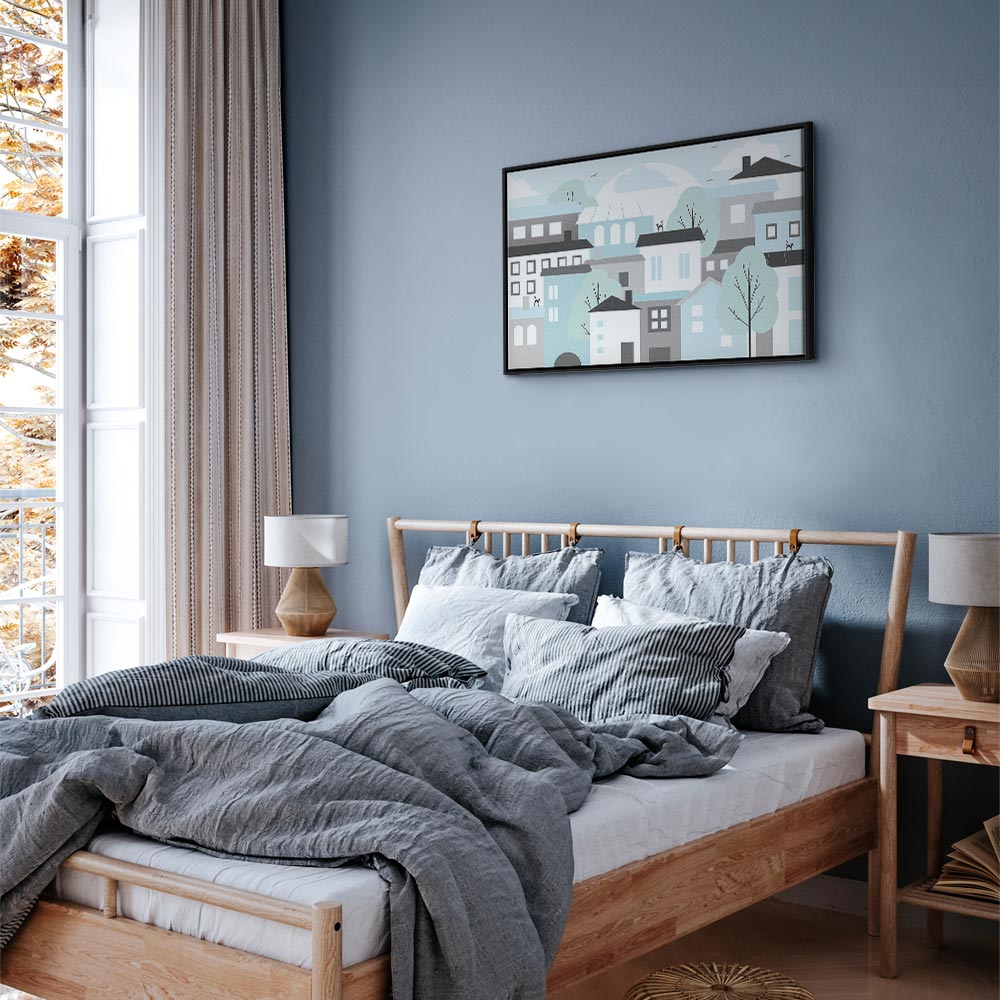 Colorful Town Skyline Wide Canvas Print