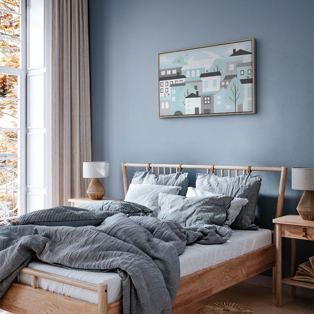 Colorful Town Skyline Wide Canvas Print