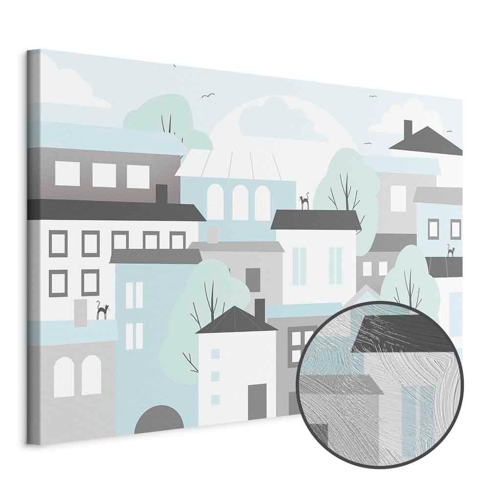 Colorful Town Skyline Wide Canvas Print