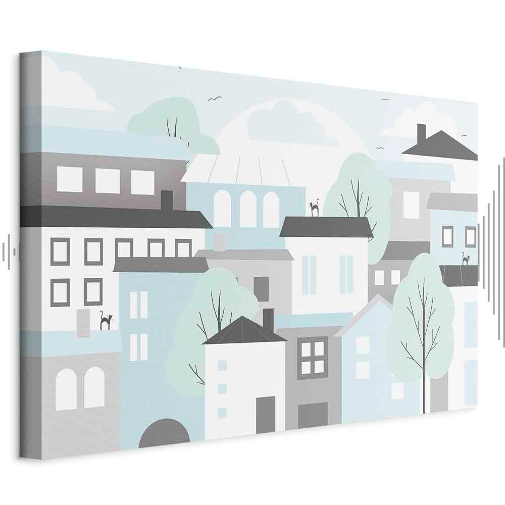 Colorful Town Skyline Wide Canvas Print