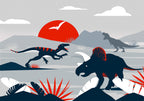 Wall Mural for Children - Last dinosaurs with red - Abstract landscape