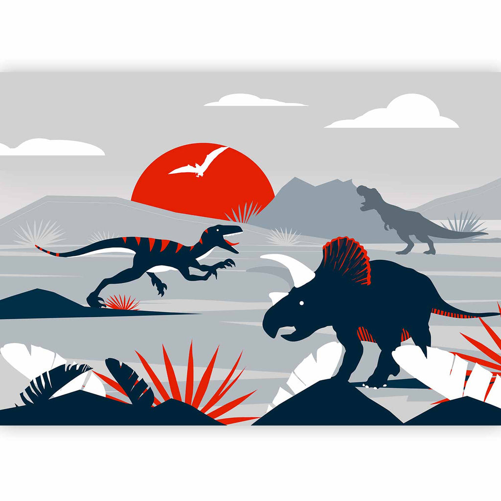 Wall Mural for Children - Last dinosaurs with red - Abstract landscape