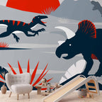 Red Abstract Dinosaur Landscape Wall Mural