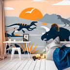 Wall Mural - Last dinosaurs with orange, abstract landscape