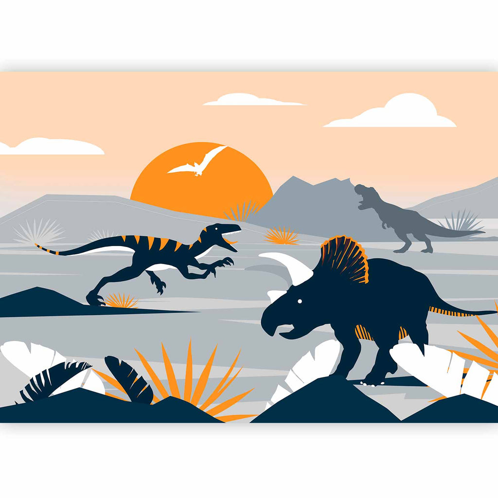 Wall Mural - Last dinosaurs with orange, abstract landscape