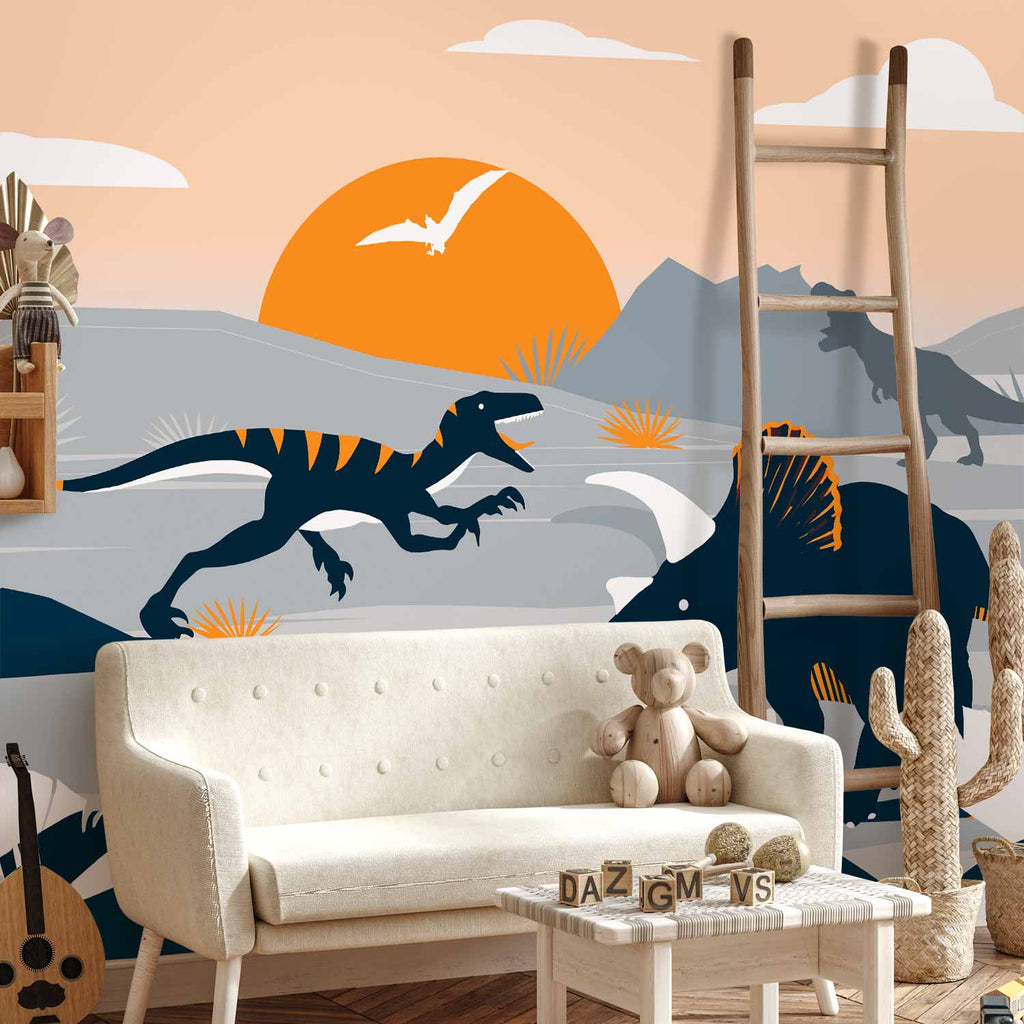 Orange Dinosaur Abstract Landscape Wall Mural