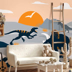 Orange Dinosaur Abstract Landscape Wall Mural