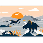 Wall Mural - Last dinosaurs with orange, abstract landscape