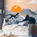 Orange Dinosaur Abstract Landscape Wall Mural