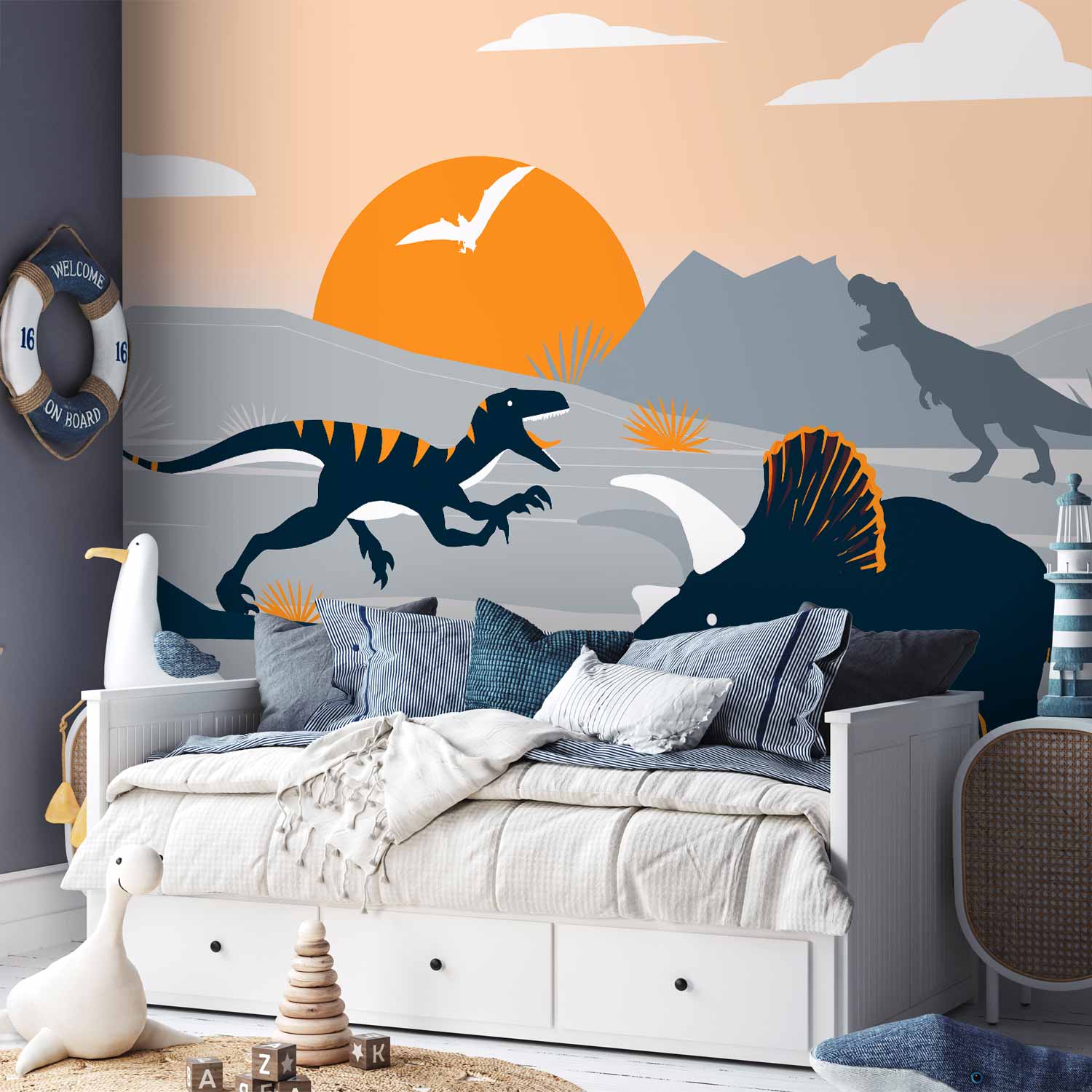 Orange Dinosaur Abstract Landscape Wall Mural