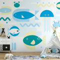Geometric Blue Fish Sea Wall Mural