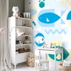 Geometric Blue Fish Sea Wall Mural