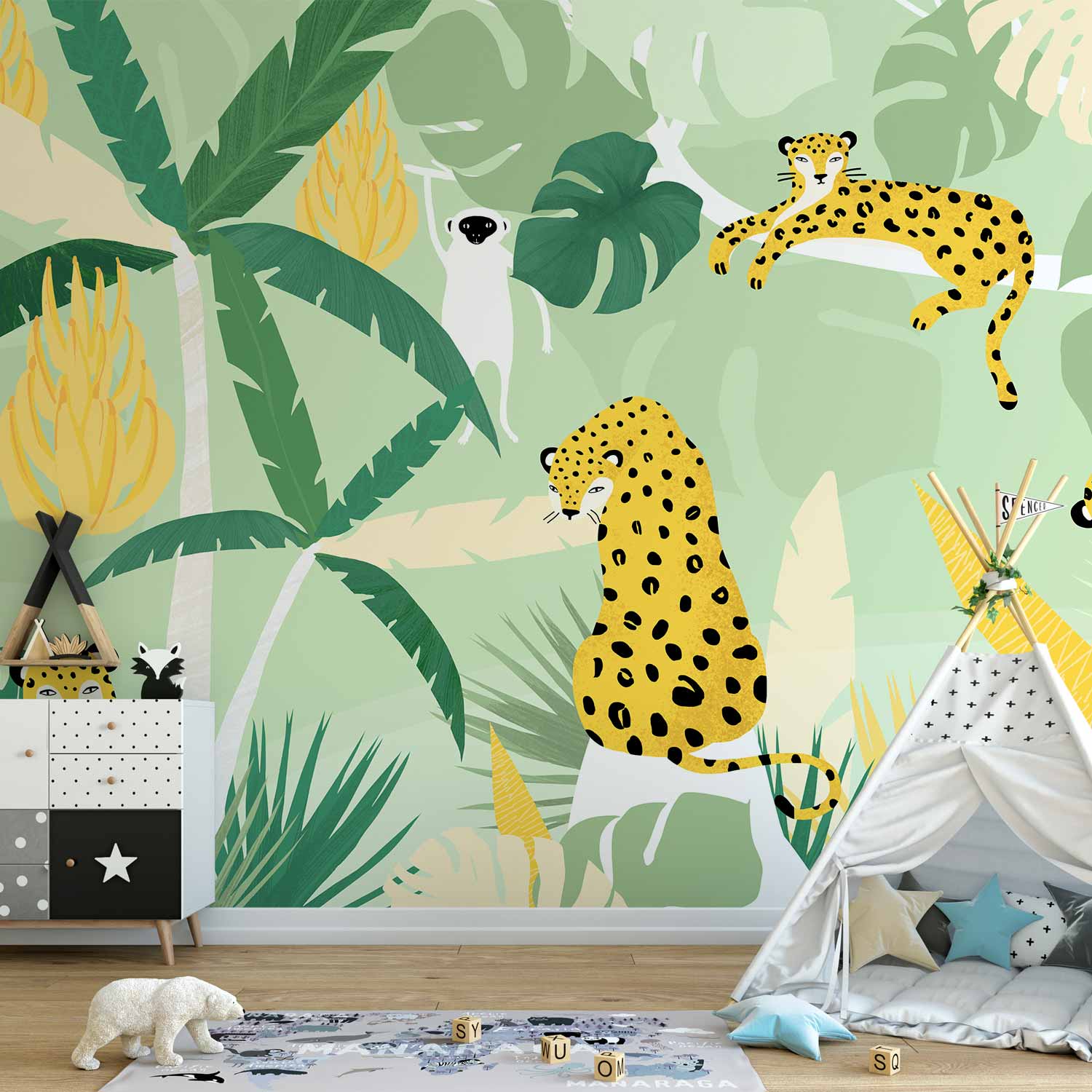 Wall Mural - Cheetahs in the jungle - landscape with animals in the tropics for children