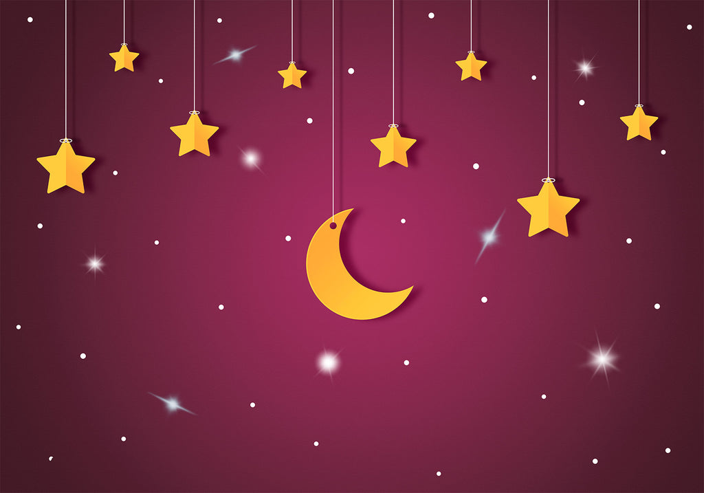 Wandbild – Skyline – violette Nachthimmellandschaft mit Sternen für Kinder