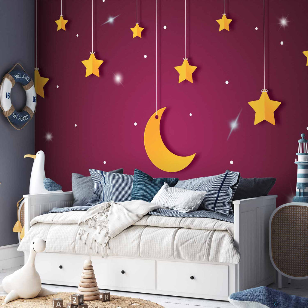Violet Night Skyline Stars Wall Mural