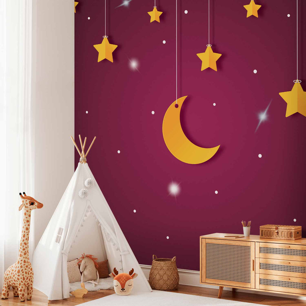 Violet Night Skyline Stars Wall Mural