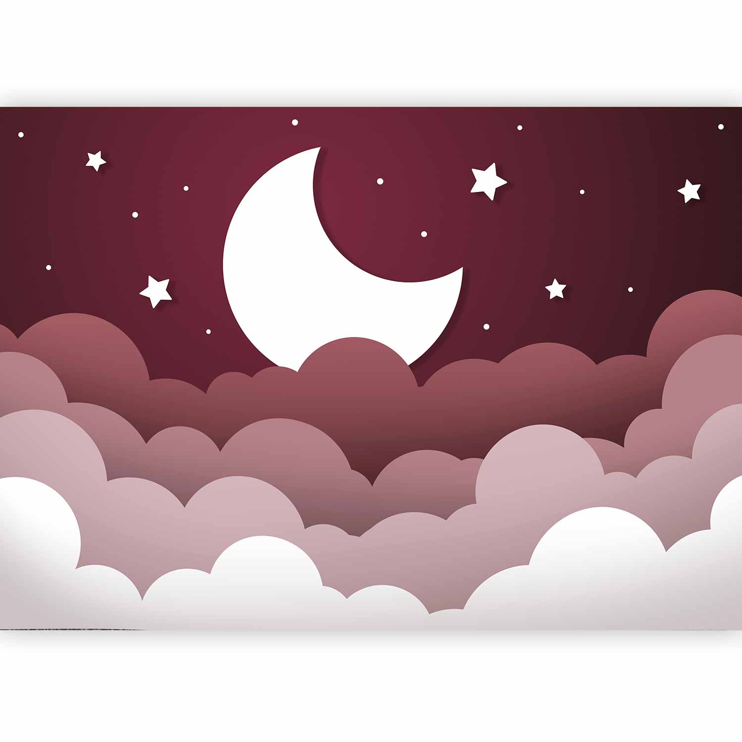 Wall Mural Moon Dream - Clouds in Maroon Sky for Children