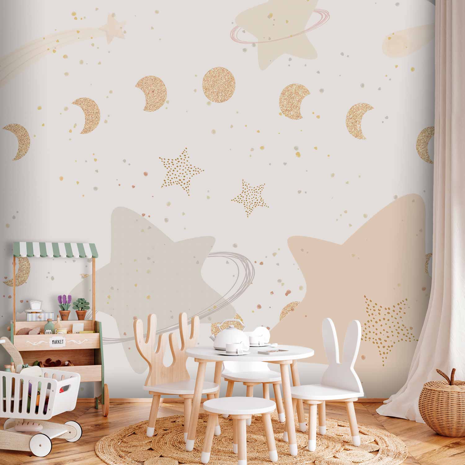 Wall Mural Phases of the Moon Among Stardust for Children