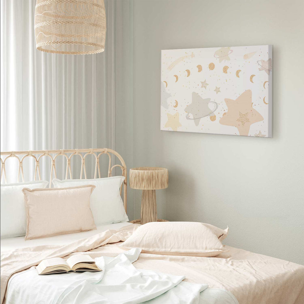 Moon Phases Galaxy Yellow Canvas Print