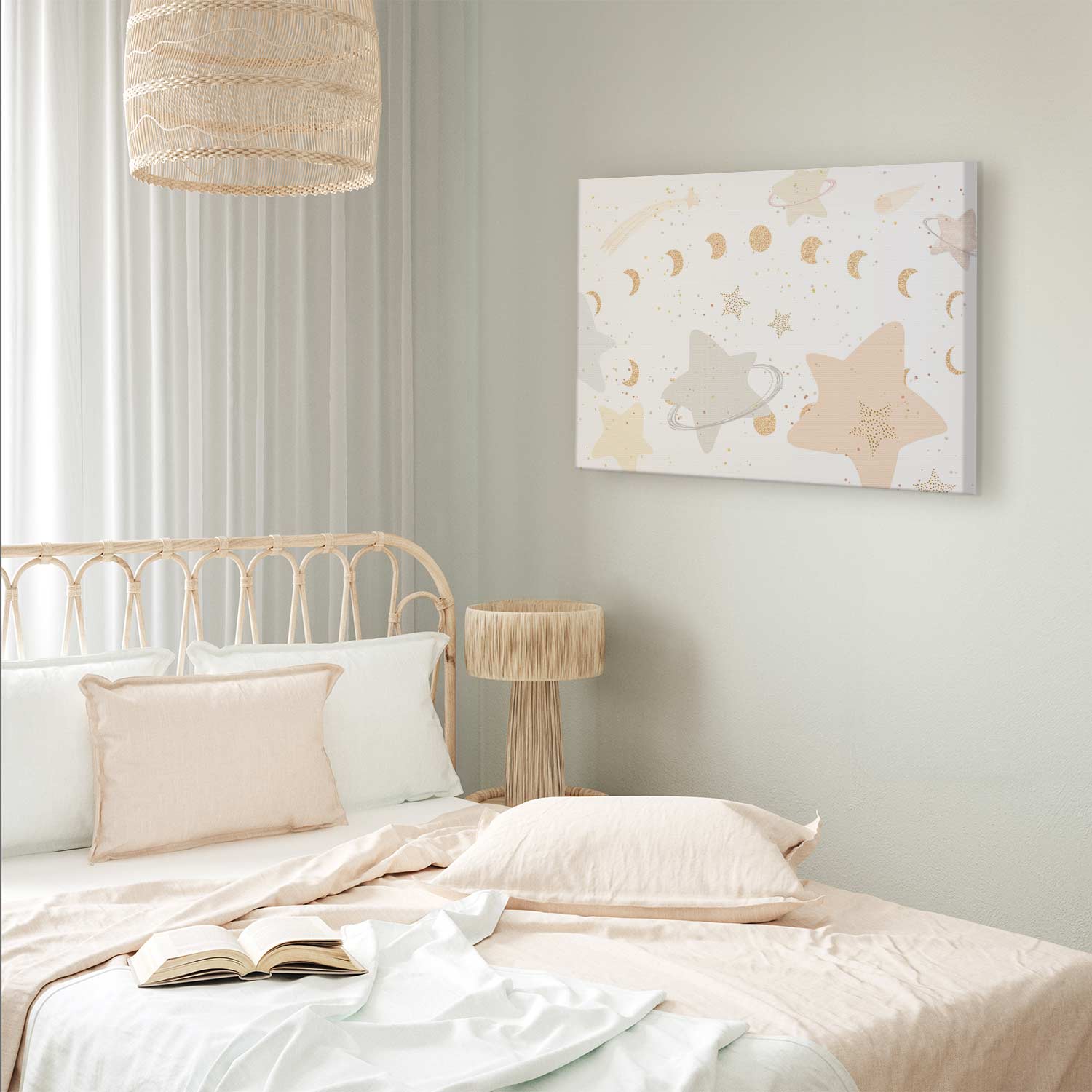 Moon Phases Galaxy Yellow Canvas Print