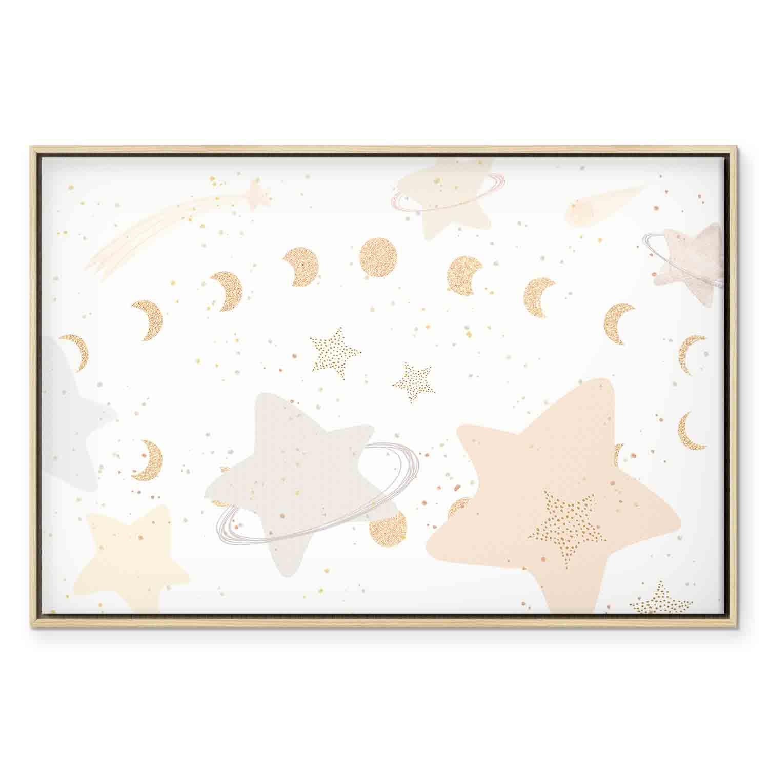 Moon Phases Galaxy Yellow Canvas Print
