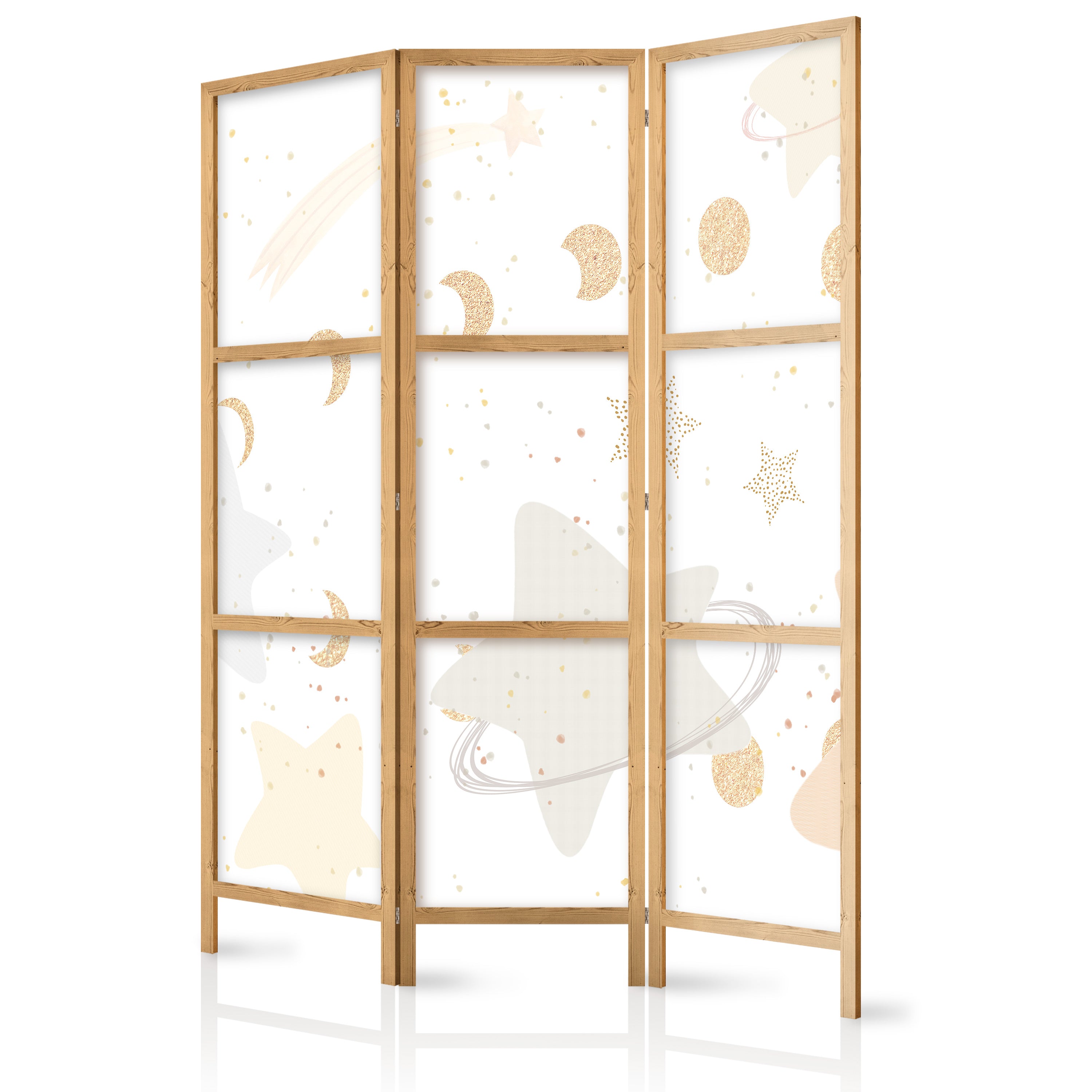 Japanese Room Divider 3-Panel for Children with Moon Phases Design