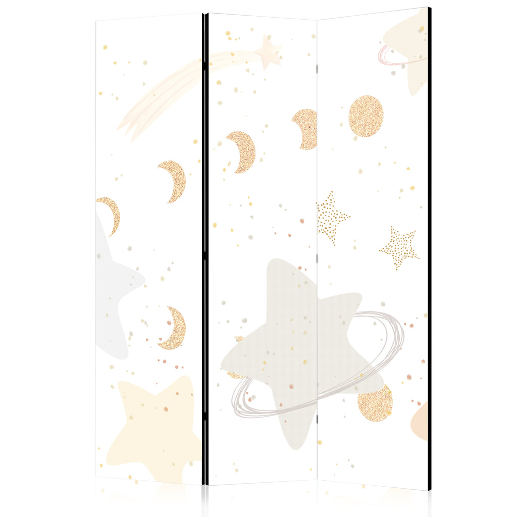 Room Divider - Fairy-Tale Galaxy - Moon Phases in Shades of Yellow Among Stars in Beige and Ash Colors with Stardust